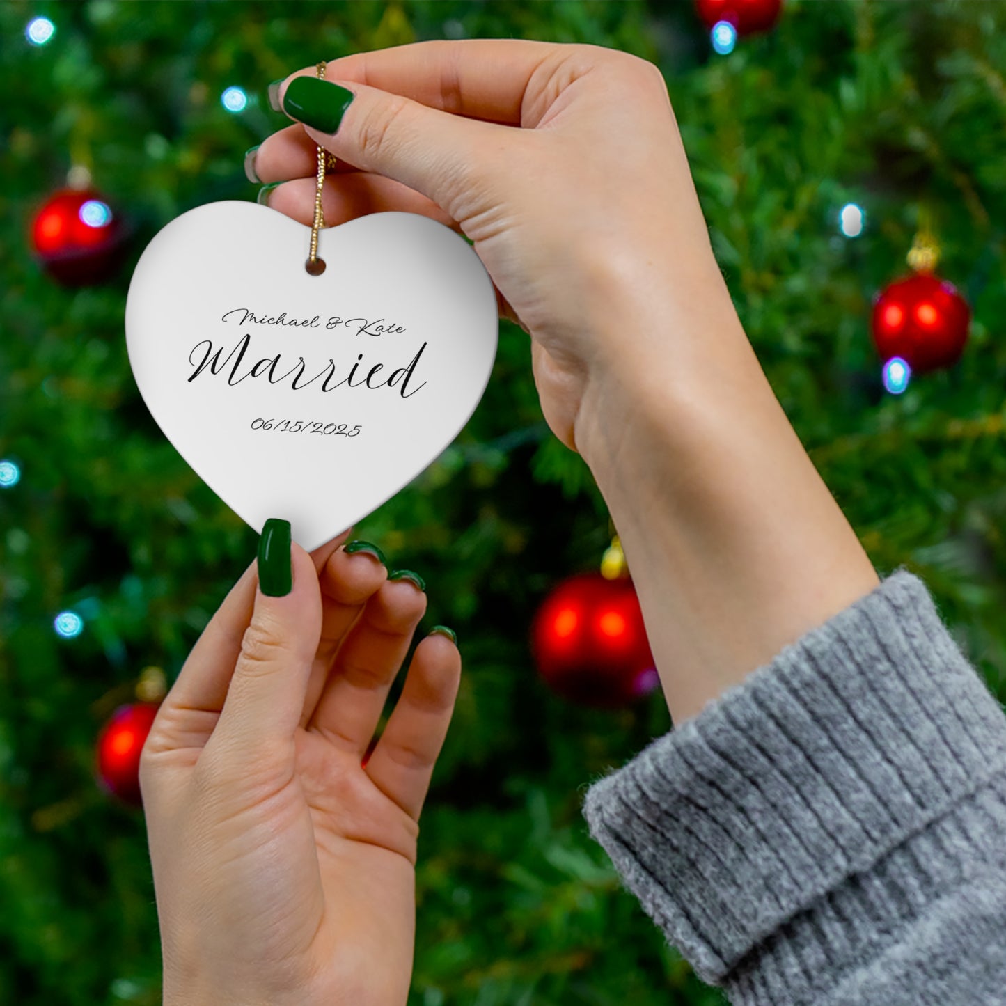 Personalized Wedding Ornament | Custom Heart Shape Keepsake | New Home, Anniversary Gift, Holiday Decor, Bridal Shower Favor