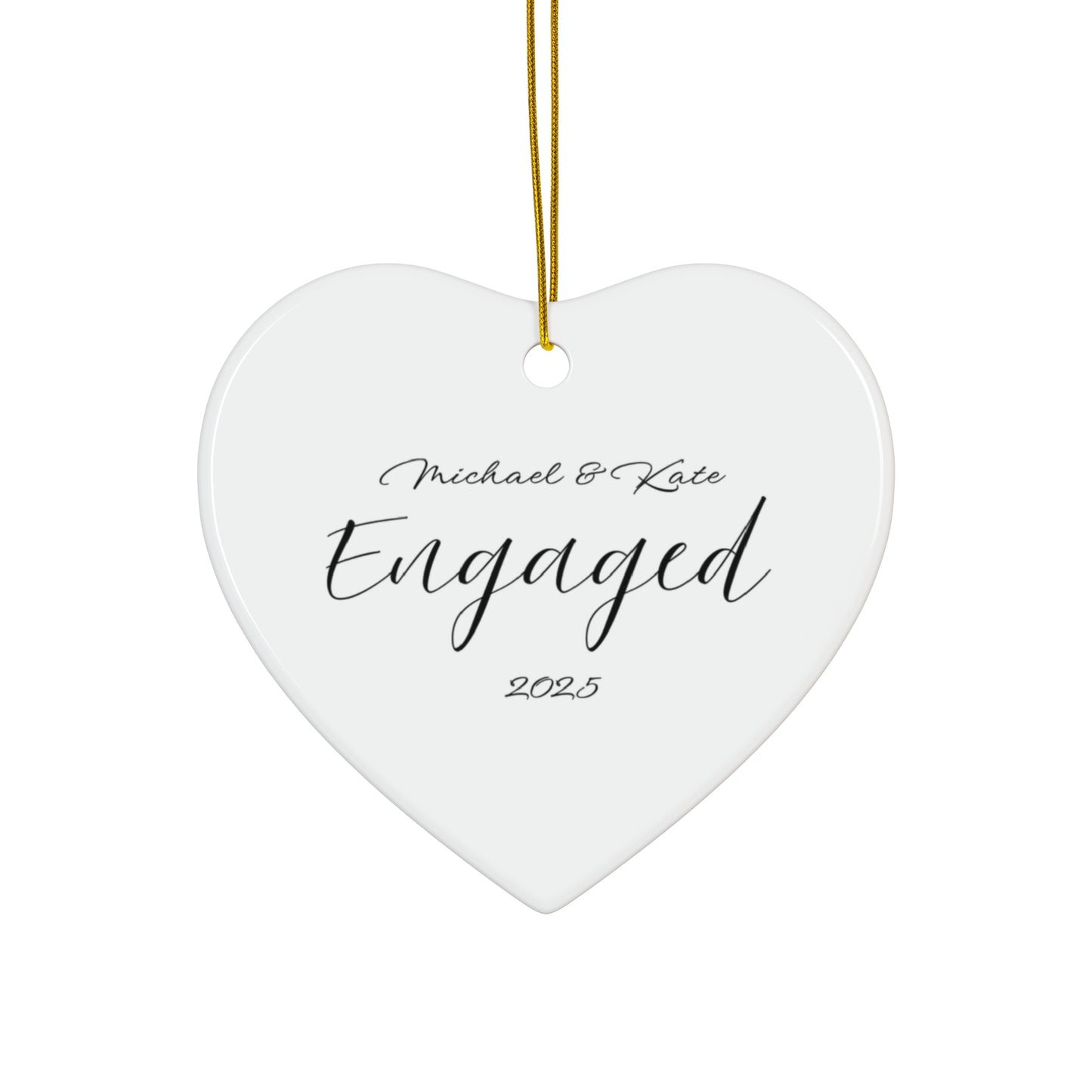 Engagement Ceramic Ornament, Personalized Heart Decor, Wedding Keepsake, Christmas Tree Decoration, Couple Gift, 2025 Engagement Ornament