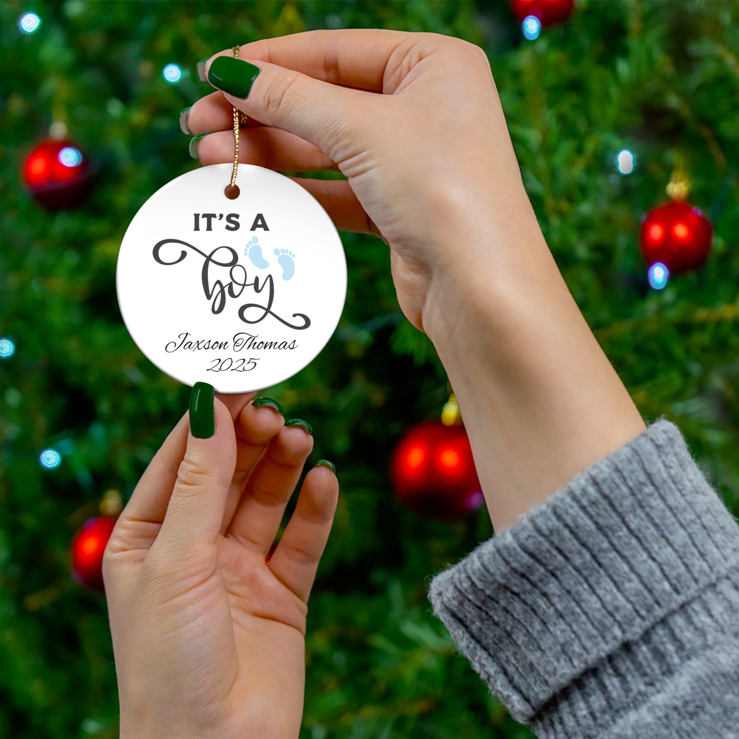 Personalized Baby Boy Ornament, Baby Shower Decor, Keepsake Ornament, First Christmas Gift, Family Holiday Home Decor