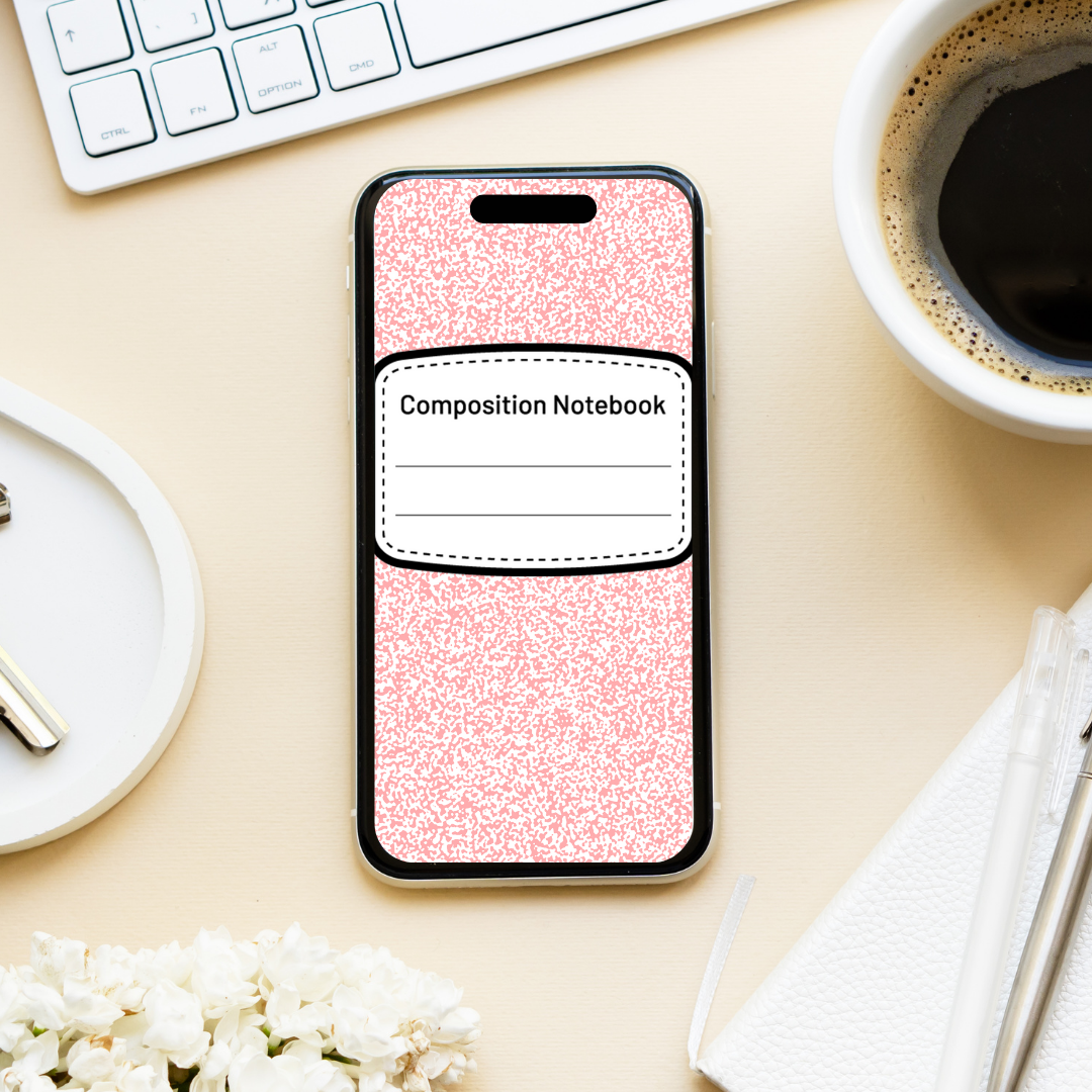 Red Composition Book Phone Wallpaper - DIGITAL DOWNLOAD
