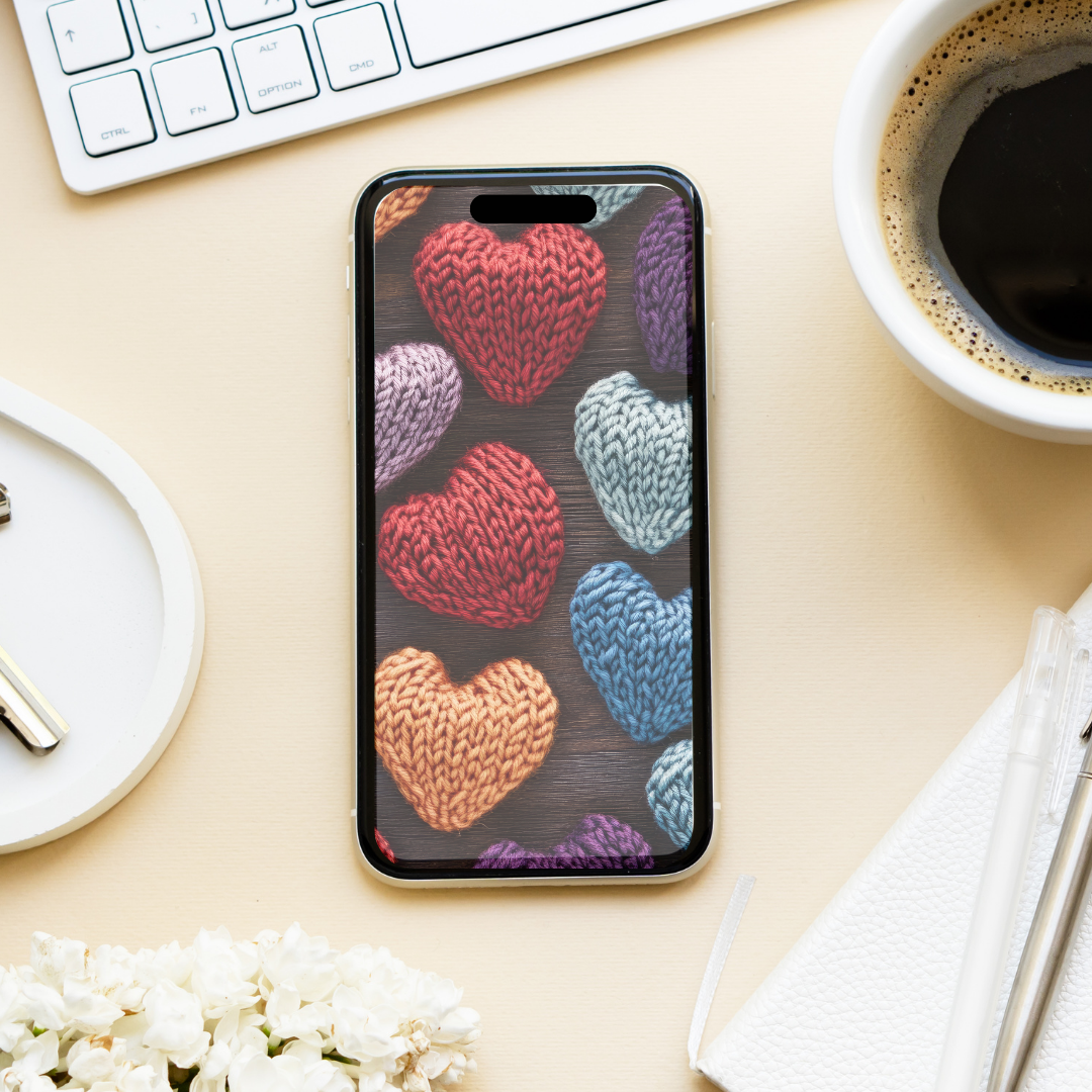 Knitted Hearts Phone Wallpaper - DIGITAL DOWNLOAD