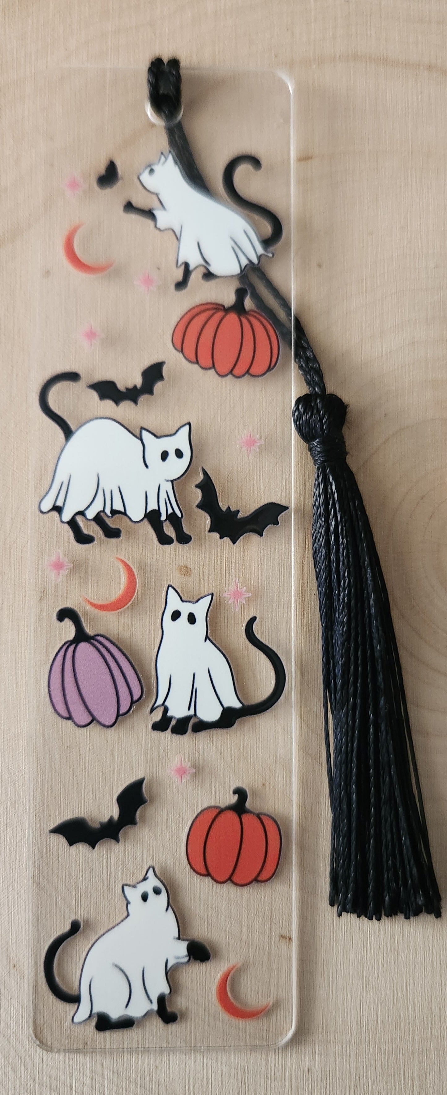 Pumpkins and Ghost Kitties Acrylic Bookmark