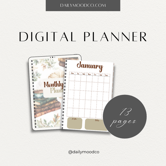 Cozy Books and Coffee Digital Monthly Planner - DIGITAL DOWNLOAD