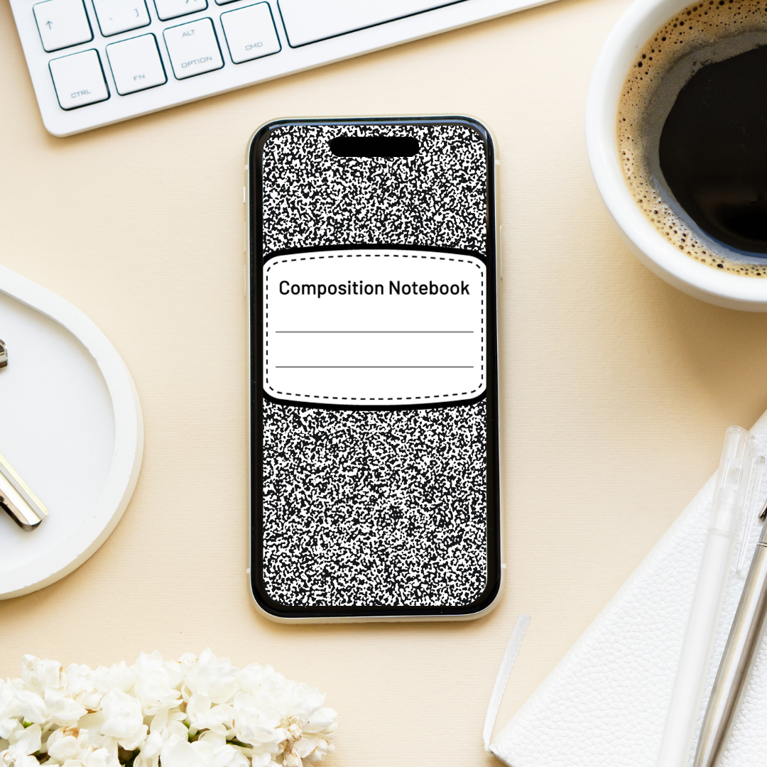 Black Composition Book Phone Wallpaper - DIGITAL DOWNLOAD
