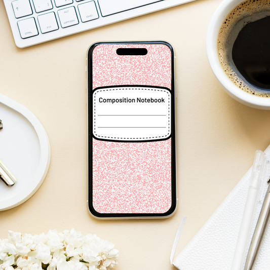 Red Composition Book Phone Wallpaper - DIGITAL DOWNLOAD