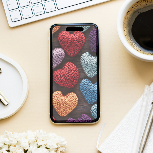 Knitted Hearts Phone Wallpaper - DIGITAL DOWNLOAD