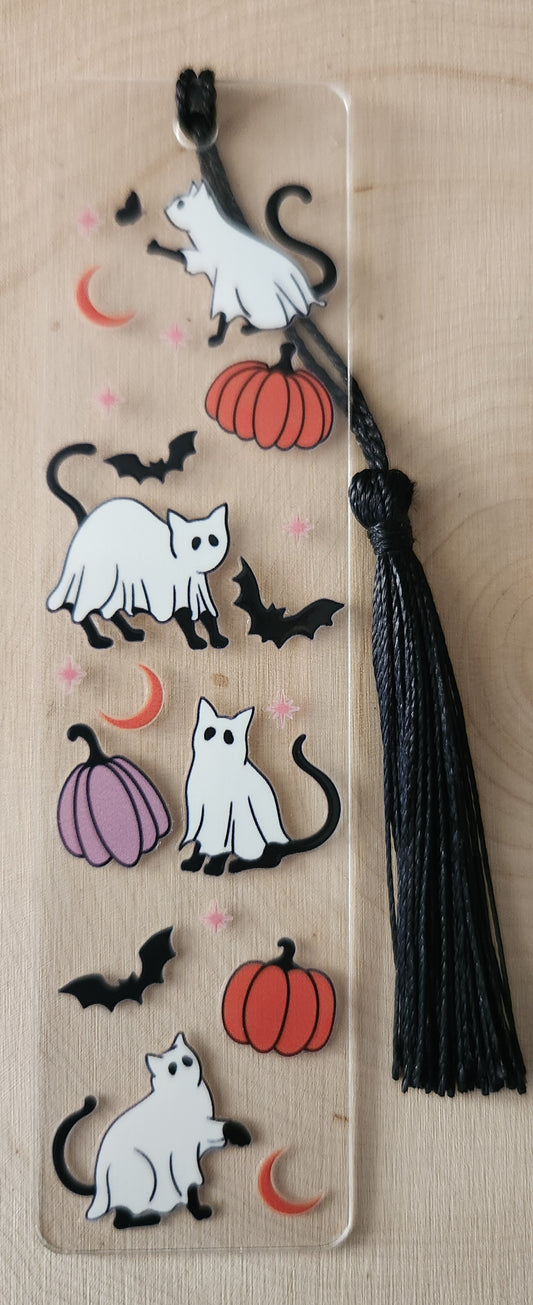 Pumpkins and Ghost Kitties Acrylic Bookmark